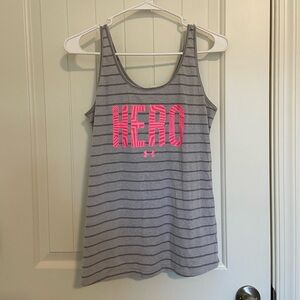 Under Armour women’s semi-fitted heat‎ gear gray striped hero active tank small